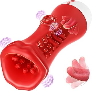 Uoffile Male Sex Toys for Men - 4IN1 Male Masturbator for 9 Licking & 9 Vibrating & 5’’ Deep Blowjob & Lip Entry, Pocket Pussy Stroker for Penis Training, Male Sex Toy Adult Toys For Men Women Couple