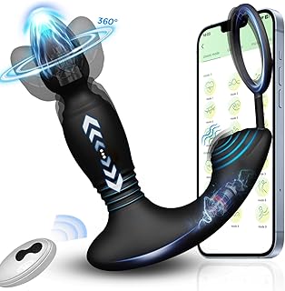 Prostate Massager Anal Toys with Cock Ring, SZZQTOY Male Sex Toys with 9 Thrusting & Vibrating Modes, Butt Plug with Long Distance Remote Control, Adult Sex Toys for Men Women Couples （NO APP）