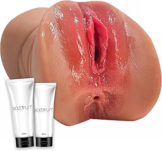 SoloFun 3 in 1 Realistic Male Masturbators with 3D Vagina Lifelike Realistic Textured Pocket Pussy Adult Sex Toys for Men Penis Stimulation Manual Masturbators Cup, Brown - Includes 2X 30ml lubes