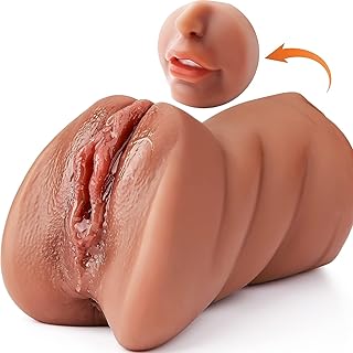 YUKAIONE 3 in 1 Male Masturbator Realistic Pocket Pussy, Mansbatee Double-Ended Male Sex Toy Mouth Tongue Textured Vagina & Tight Anus for Men Masturbation (Brown)