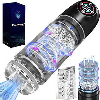 PLEASURE PULSE Automatic Male Masturbator Sex Toy for Men NEW UPGRADED 2025 with 7+7+7 Licking, Suction & 7 Rotating Modes, Electric Pocket Pussy 3D Realistic Blowjob Hands-Free Stroker Phantom Black