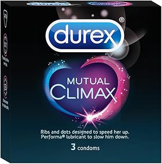 Durex Mutual Climax Condoms for Men & Women - 3 Count |Extra Dotted and Ribbed for Pleasure | Performa Lubricant for Long Lasting Climax Delay|Suitable for use with lubes & toys
