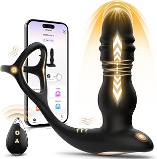 Prostate Massager Male Sex Toy - 4In1 Sex Toys for Men Anal Toys with 7 Thrusting & 7 Vibrating Butt Plug & Penis Ring & Remote Control, Thrusting Dildo Toy for Male Vibrator Anal Plug Adult Sex Toys