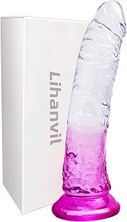 Realistic Dildo Clear Silicone 8.66" Purple Dildo with Strong Suction Cup for Women Hand Free Play Flexible Soft Penis Dong, Adult Sex G-spot Dildos Toys for Vaginal and Anal Stimulation