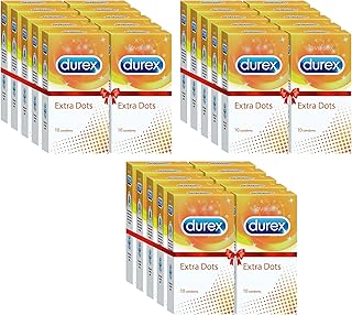 Durex Extra Dotted Condoms for Men - 10 Count (Pack of 30) |Ribbed and Dotted for Extra Stimulation|Suitable for use with lubes & toys