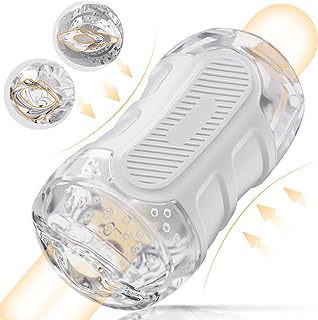 Male Masturbator Adult Sex Toys - Pocket Pussy Stroker for Men with Realistic Textured Vagina and Lips, Open-Ended Dual Channel Penis Sleeve Manual Oral Sex Doll with Handhold for Him Couples