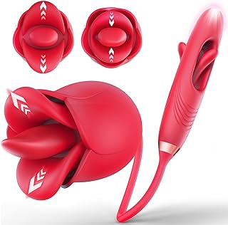 Rose Sex Toys G Spot Vibrator - 4 in 1 Mouth-Shaped Rose Clitoral Stimulator Adult Sex Toy with 10 Tongue Licking Kissing Flapping Dildo Vibrators, Nipple Anal Vibrator Toys for Women and Couple