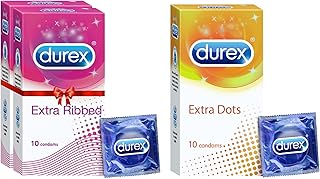 Durex Extra Ribbed Condoms For Men - 10 Count (Pack Of 2) | Ribbed And Dotted For Extra Stimulation | Suitable For Use With Lubes & Toys