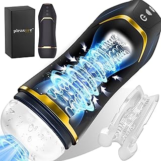 Pleasure Pulse Automatic Sucking Male Masturbator with 9 vibration & sucking modes - upgraded electric pocket pussy with 7 suction functions, 3D realistic textured blowjob toy, hands-free male stroker for penis stimulation, adult sex toy for men, electric penis pump