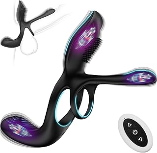 Vibrator for Couple, 3 in 1 Vibrating Cock Ring with 10 Modes, Men's Penis Vibrators, Perineum , G spot, Clitorals Stimulator for Women, Sex Novelties, Adult Sex Toys & Games Black
