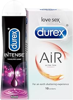 Durex Air Condoms for Men - 10 Count with Lube Intense Lubricant Gel for Men & Women - 50ml | Water based lube |Suitable for use with toys