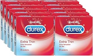 Durex Extra Thin Condoms for Men - 3 Count (Pack of 10) |Suitable for use with lubes & toys