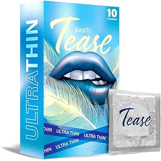 Kindly Tease Ultra Thin Condoms for Men, Pack of 10 | Suitable with lubes, honeymoon kit & sex toys for men