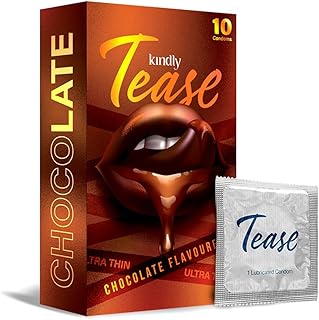 Kindly Tease Ultra Thin Chocolate flavour Condoms for Men, Pack of 10 | Suitable with lubes, honeymoon kit & sex toys for men