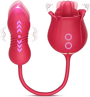 Sex Toys Rose Vibrator Dildo - MOOLIGIRL 4IN1 Adult Toys for Women with 9 Tongue Licking & Thrusting Dildos G Spot Vibrators, Anal Rose Sex Toy Nipple Clitoral Stimulator Licker for Female Men Couples