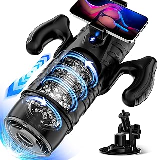 Male Masturbator Sex Toys for Men - EINSEO Adult Toy 7 Thrusting & Rotating Modes with Handle, Phone Holder, and Suction Base, Automatic Penis Pump APP Control Male Stroker, Hands-Free LCD Display