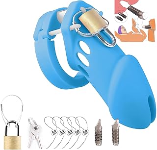Chastity Cage Male Blue Sex Toy, Male Chastity Device, Cage Long Silicone Male Male Chastity Chastity, Ball Ring, Adult Male Sex Toy Sweater AID-61